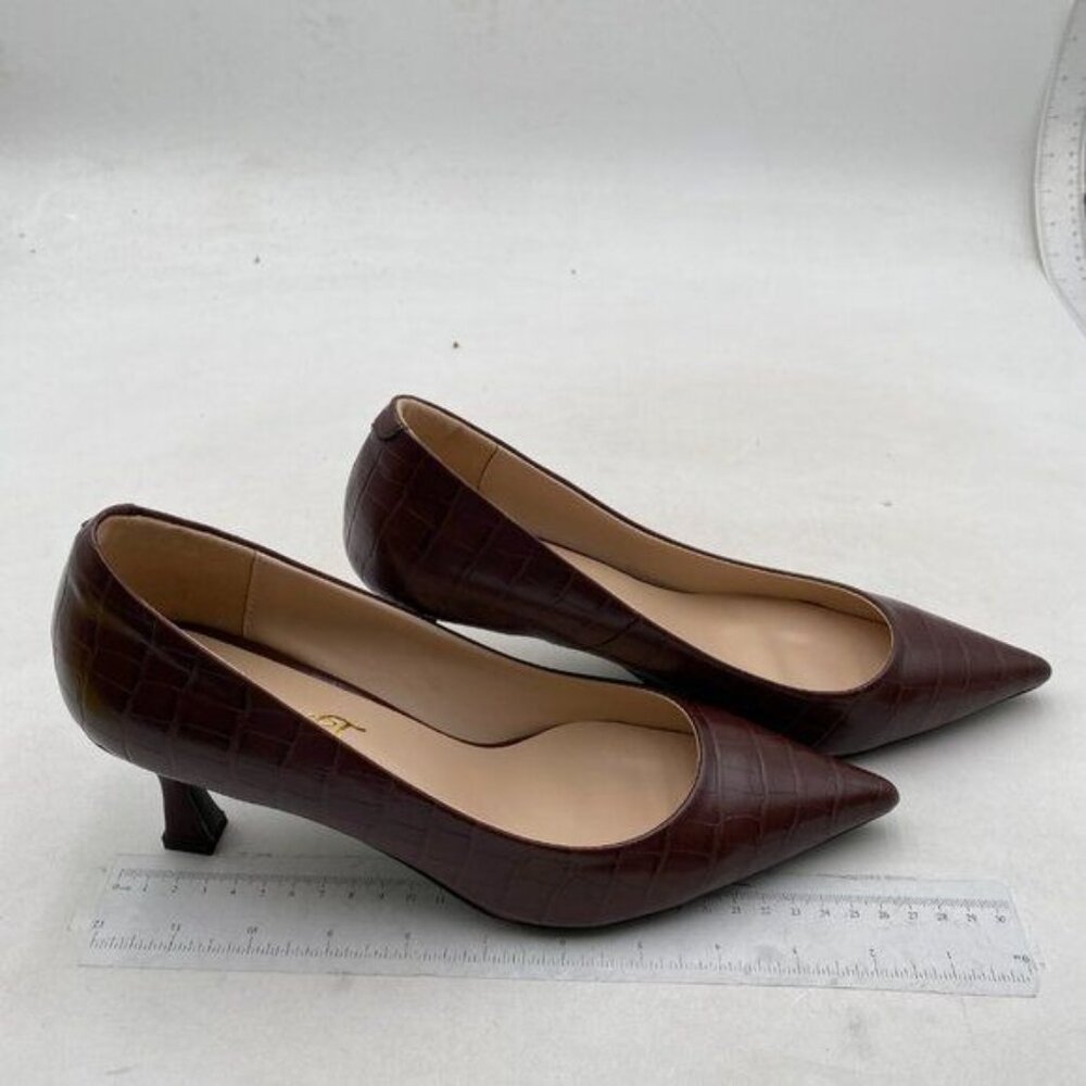 Fowt Simple Solid Croc-Embossed Pointed Toe Black… - image 4